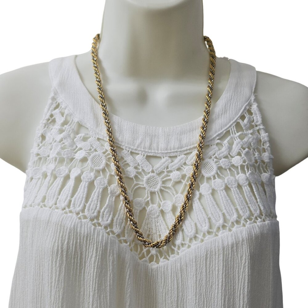 Vintage Monet Gold and Silver Tone Rope Chain Necklace 24” Signed